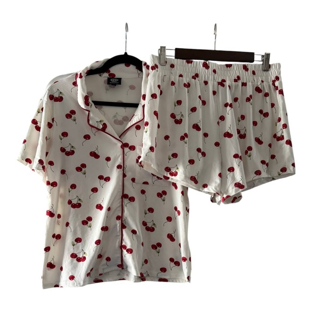 bobeau White Cherry Print Short Pajama Set